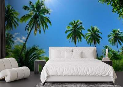 palm trees on blue sky Wall mural