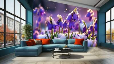 Romance in a purple flower sea, natural growth and cold snowy feel. Wall mural