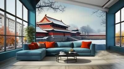 Snowy Imperial Palace Beijing, Fusion of Traditional and Modern Art. Wall mural