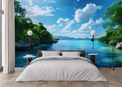 Stunning natural beauty with blue water and green landscape. Wall mural