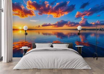 sunset over the lake Wall mural