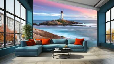 Sunset View of Lighthouse on the European Coast Wall mural