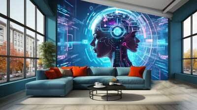 Tech future interface: Integration of AI and human thought Wall mural