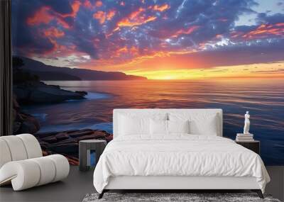 The magnificent coastline At sunset, the gorgeous sky and the tranquil sea complement each other, forming a dreamy natural landscape. Wall mural