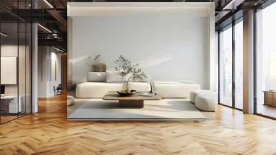 The modern and minimalist interior decoration, white walls and furniture, combined with natural light, creates a warm and comfortable atmosphere. Wall mural