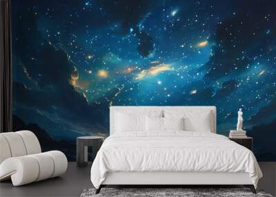 The mysterious starry sky of the universe, bright stars and galaxies shining in the deep darkness, showing the majesty of thousands of stars, which is amazing. Wall mural