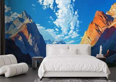 The spectacular mountains are under the blue sky, and the rock formations are rich in color, showing the grandeur and magic of nature. Wall mural