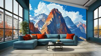 The spectacular mountains are under the blue sky, and the rock formations are rich in color, showing the grandeur and magic of nature. Wall mural