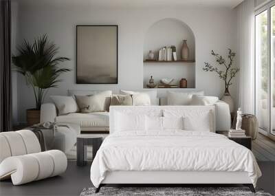 Trendy modern white living room design, scenes of comfortable elegance. Wall mural