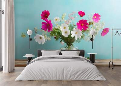 Vase with elegant flowers blooming, showcasing modern natural beauty in interior decoration. Wall mural