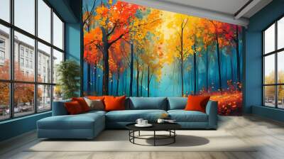 Vibrant autumn forest colors and texture design Wall mural