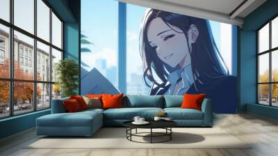 新聞を読むビジネスウーマン2 Wall mural