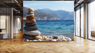 stack of stones on beach Wall mural