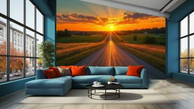 sunset over the road Wall mural