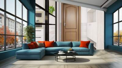 There are sofa, table and other facilities in the modern and tidy living room Wall mural