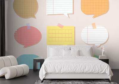 Scrapbook papers. Blank notepad pages vector illustration.Paper glued to wall with tape
 Wall mural