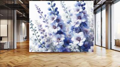 흰 배경, 델피니움, 수채화 (White background, Delphinium, water colour) Wall mural