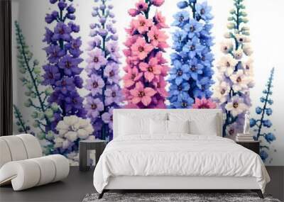 흰 배경, 델피니움, 픽셀아트 (white background, Delphinium, pixel art) Wall mural