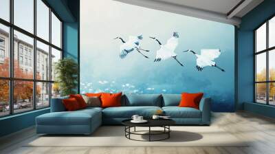 Japanese Cranes and Nymphaea Wall mural