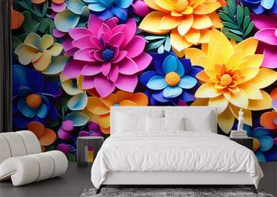 a feast of bright flowers generative ai Wall mural