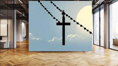 Catholic Chapel with rosary bead silhouettes and crosses - vector illustrations of religious symbols for meditation generative ai Wall mural