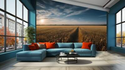 sunset over field, Field and skyscape photographs, high definition clear, wallpaper Wall mural