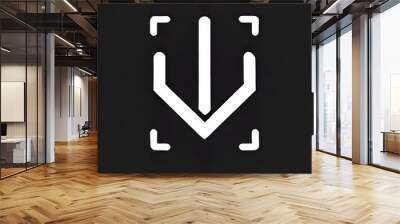 Simple white rune style down arrow on a monochrome black background Wall mural