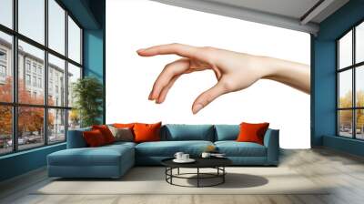 Close-up of a hand reaching out to touch something, isolated on a white background Wall mural