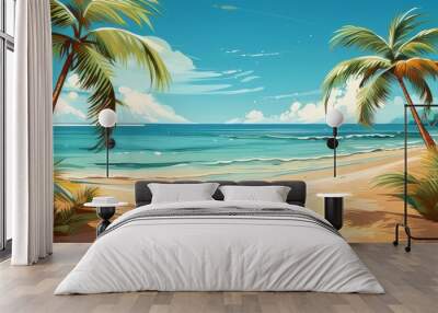 Beautiful beach sand and palm trees Wall mural