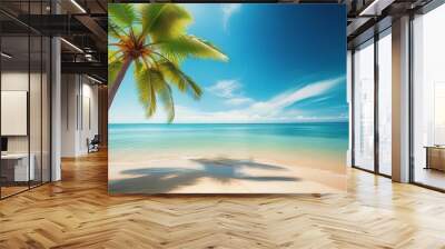 Beautiful beach sand and palm trees Wall mural