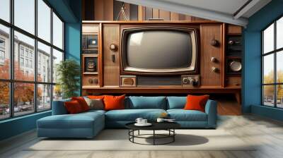 retro black and white cathode ray tube tv Wall mural