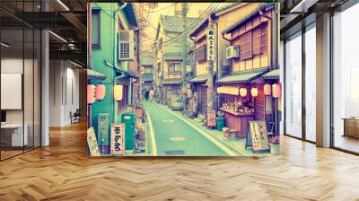 A view of Japan's back alleys, generative AI Wall mural