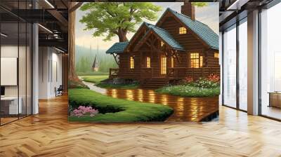 house in the forest Wall mural