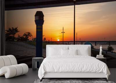 View of the sunset at the riverside of Han River in Seoul Wall mural