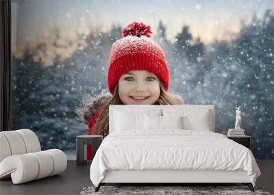  Firefly Happy Child Making a Snow Angel in the Winter - A young girl with a big smile on her face li Wall mural