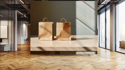 Empty shopping bag for branding, kraft paper bag, logo poftfolio, With Generative AI technology
 Wall mural