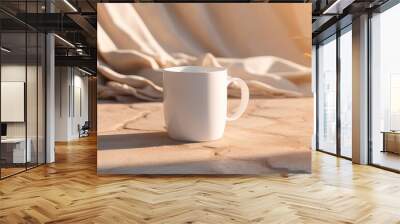 Photo white mug mock up blank template for your design advertising logo, With Generative AI technology Wall mural