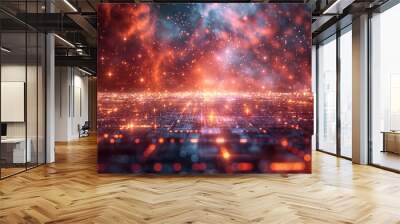 3d rendering of abstract background with glowing particles. Futuristic wave with depth of field and bokeh. Wall mural