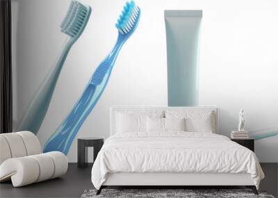 toothbrush with toothpaste isolated on white background Wall mural