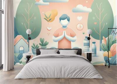 nature, yoga, illustration, vector, meditation, relaxation, health Wall mural