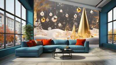 3D rendering of a modern Christmas scene with a sleek, minimalist design.
 Wall mural