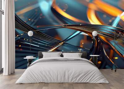 A high-resolution 3D rendering of an abstract composition featuring intersecting lines and planes, with a clean, modern aesthetic and dynamic lighting. Wall mural