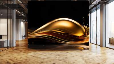 A simple yet elegant scene of liquid gold flowing smoothly over a dark, matte background. The gold shines softly, symbolizing the effortless flow of wealth. Wall mural