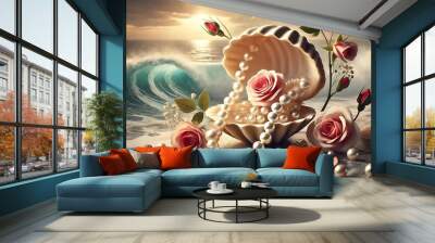 Pearls, clams, and the sea Wall mural