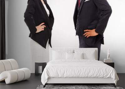 Fight business couple isolated on white background. Wall mural