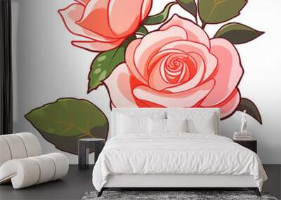 beautiful flower illust drawing pink rose on PNG image with transparent background Wall mural