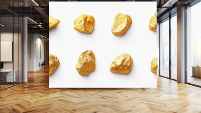 3D illustration Golden stones set on white background Wall mural