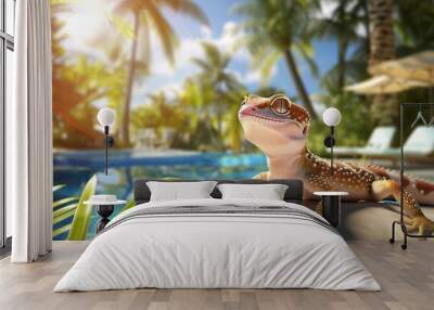 Gecko reptile relaxing at summer resort Wall mural