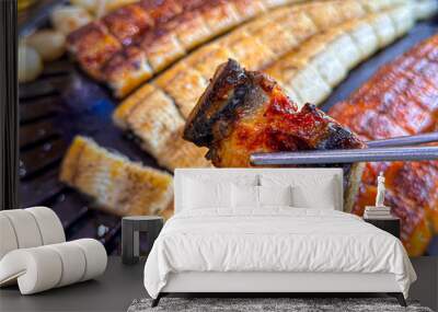 Korean food. Grilled eel. Three flavors. Spicy sauce, salt, soy sauce Wall mural